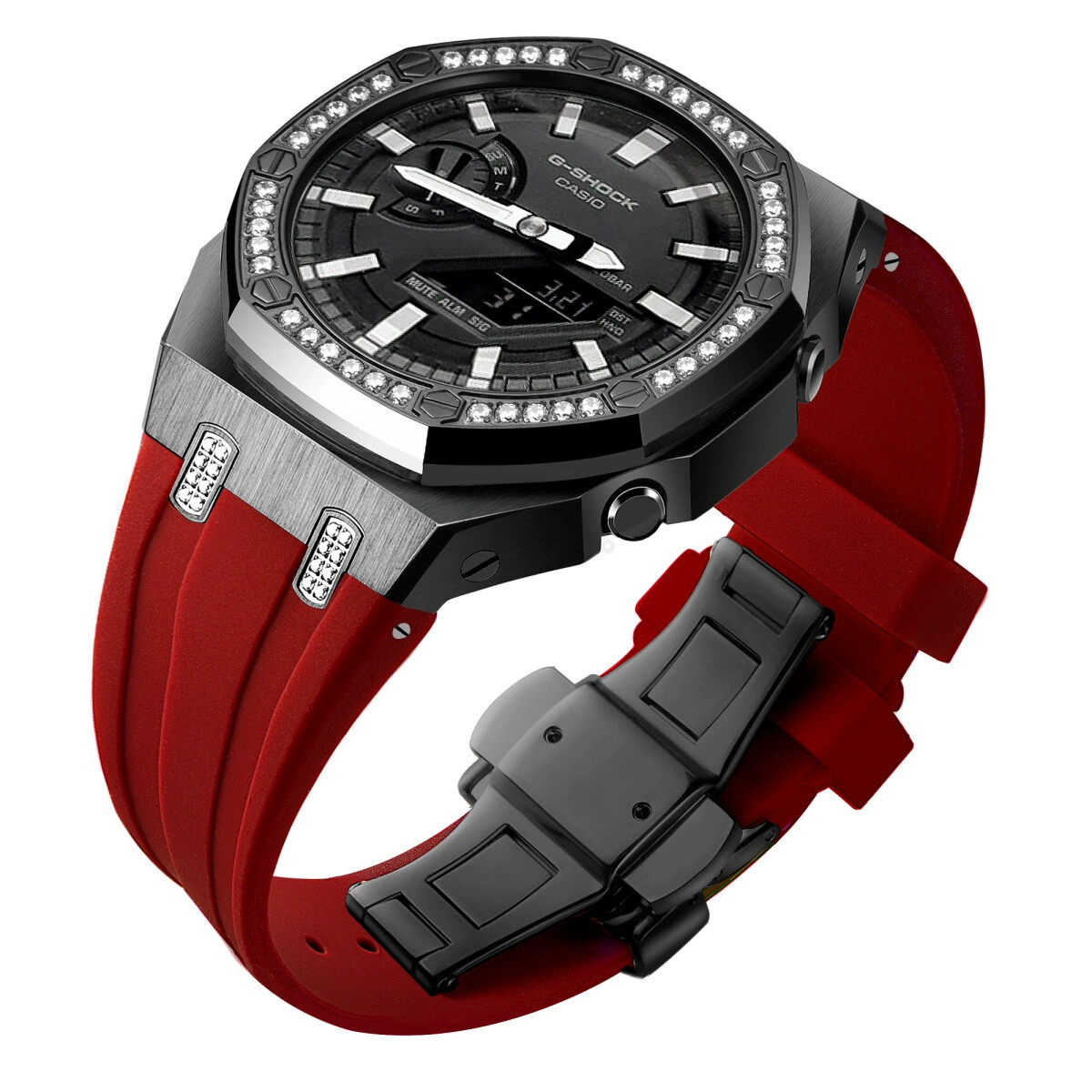 Bling Diamond Stainless Steel Bezel Mod Kit Case Band for G-SHOCK GA-2100 GA2110