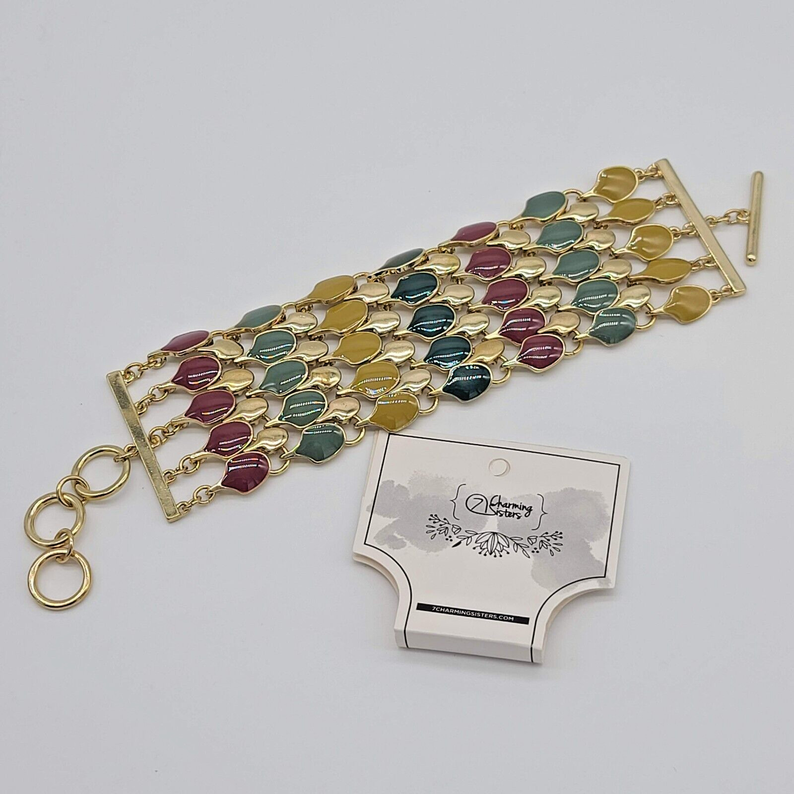 7 Charming Sisters “Status Update” Multicolor Enamel & Gold Toggle Bracelet