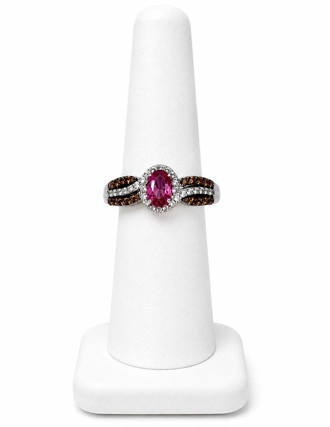 Red Garnet Smoky Quartz Ring 925 Sterling Silver Size 7 Halo Size 7 New SWEET!!