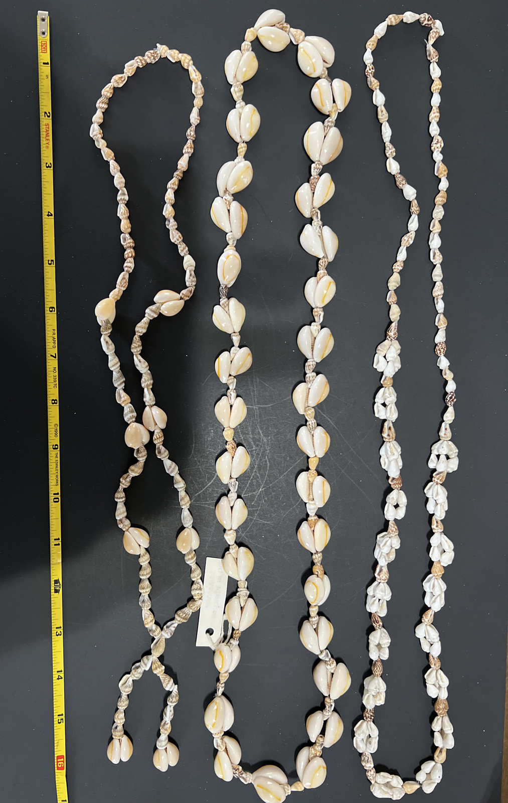 Lot of 3 Real Seashell Necklaces Lei Conch Sea Snail Cowrie Brown Gray White