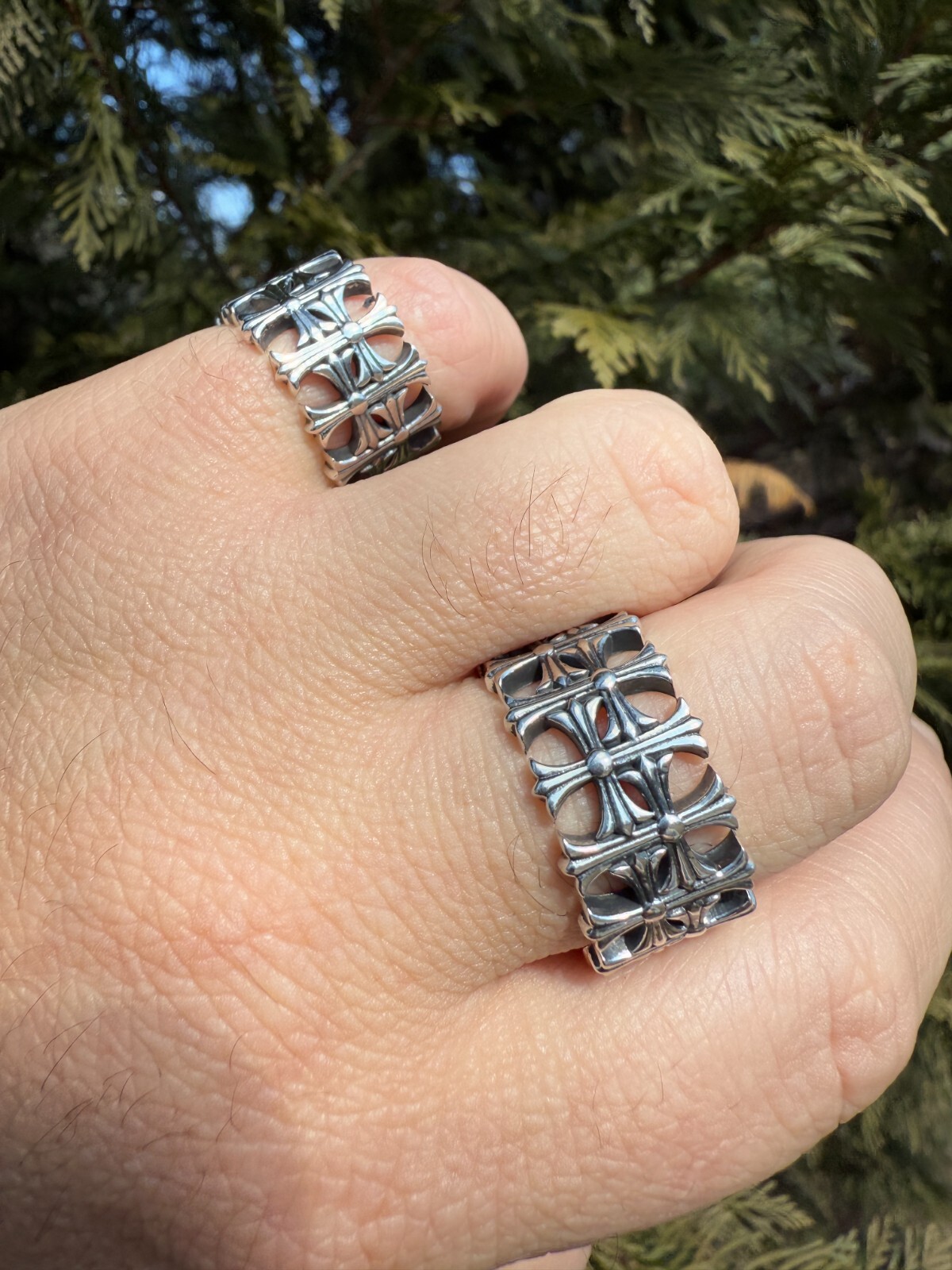 Cross Ring Solid 925 Sterling Silver 13.5mm Wedding Band Hearts Of Chrome