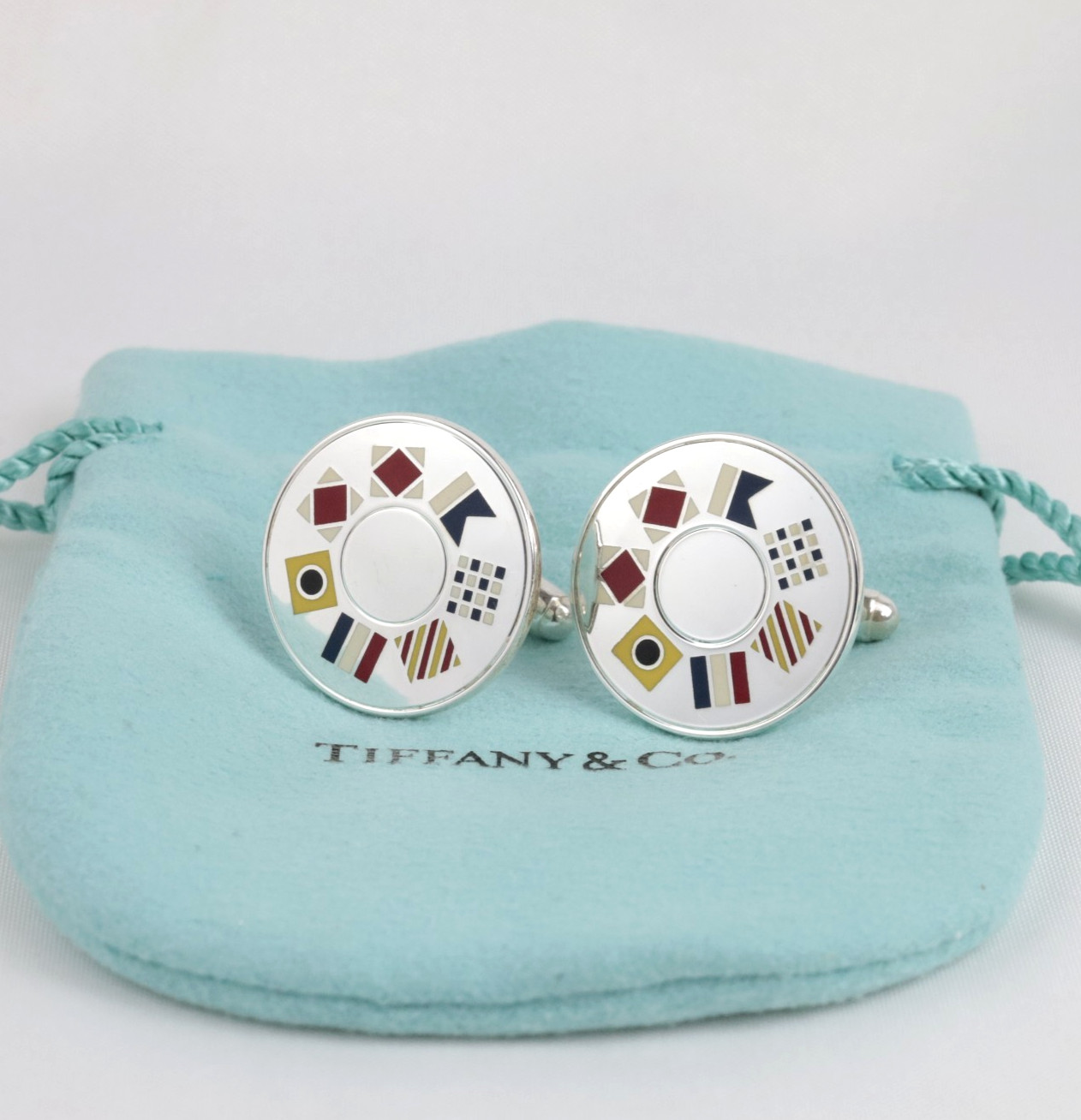 Tiffany & Co. Nautical Flags Yachting Cufflinks Sterling Silver 925 w/ Pouch