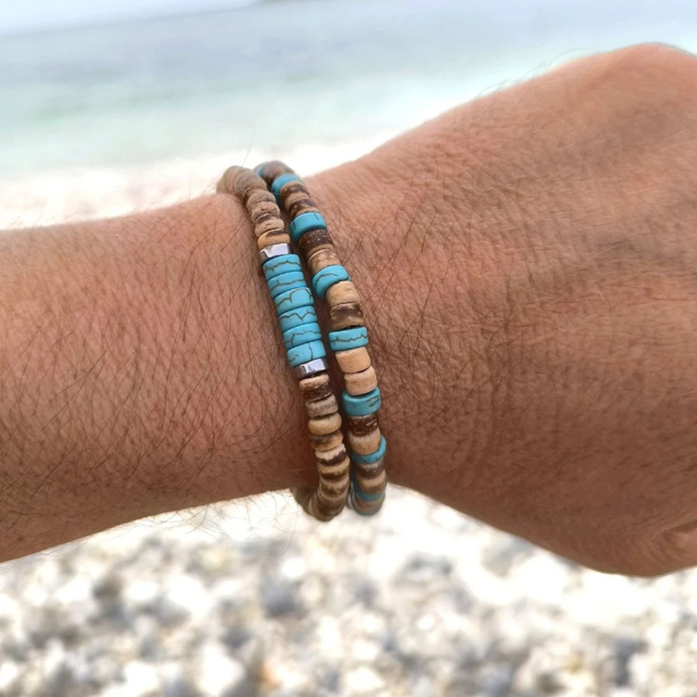 Mens Coconut Shell Stackable Surfer Bracelet Coconut Wood Custom Bracelets Set