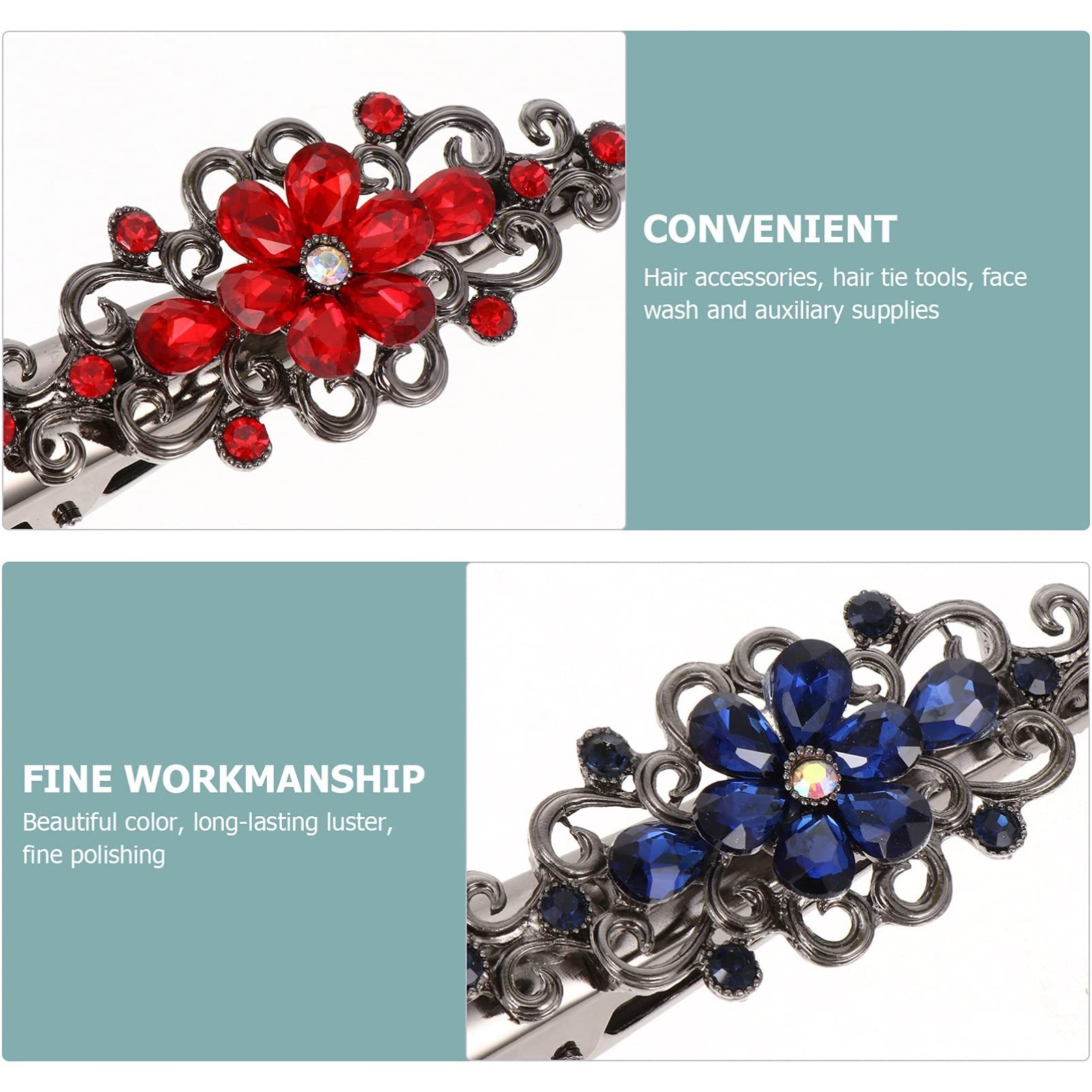 2pcs Decorative Alligator Hair Clips, Rhinestone Duckbill Hair Clips Metal Al…