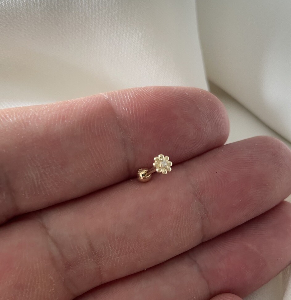 9ct Gold Upper Ear / Helix /Cartilage Earring-Stone Set Flower -Genuine Gold 8MM