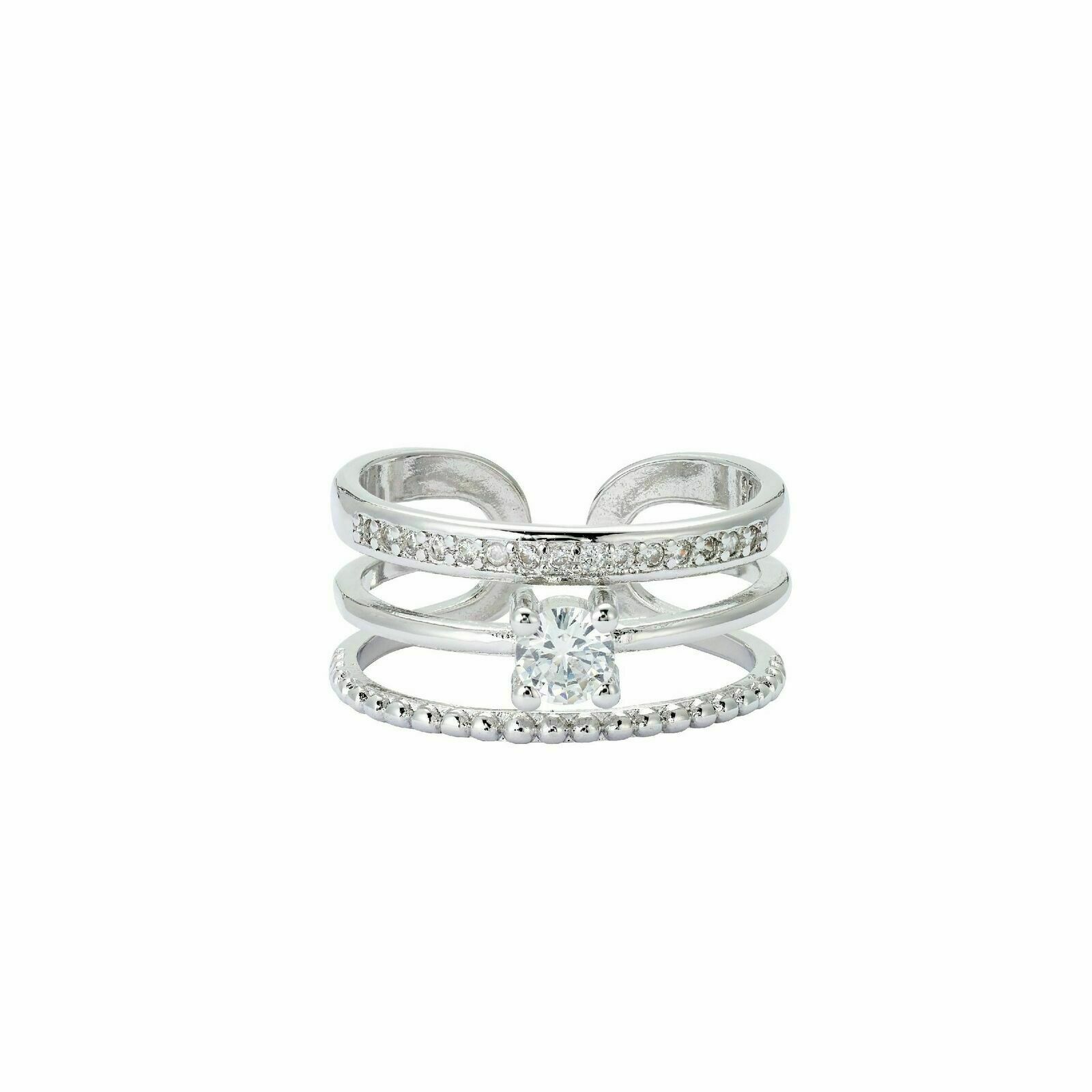 Ashlynn Avenue Aurora White Gold Trio Wrap Ring with Center Stone Size 6