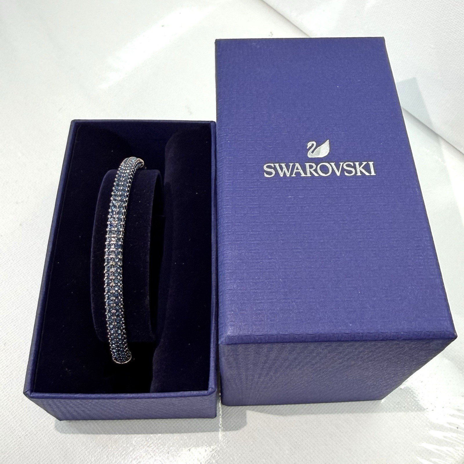 Swarovski Sublima Bangle Size Medium Bracelet Navy Crystals Rose Gold Plated