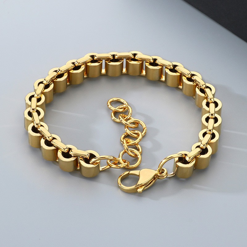 18k Gold Stainless Steel Large bamboo joint strap Box chain Bracelet 11mm 8.66”
