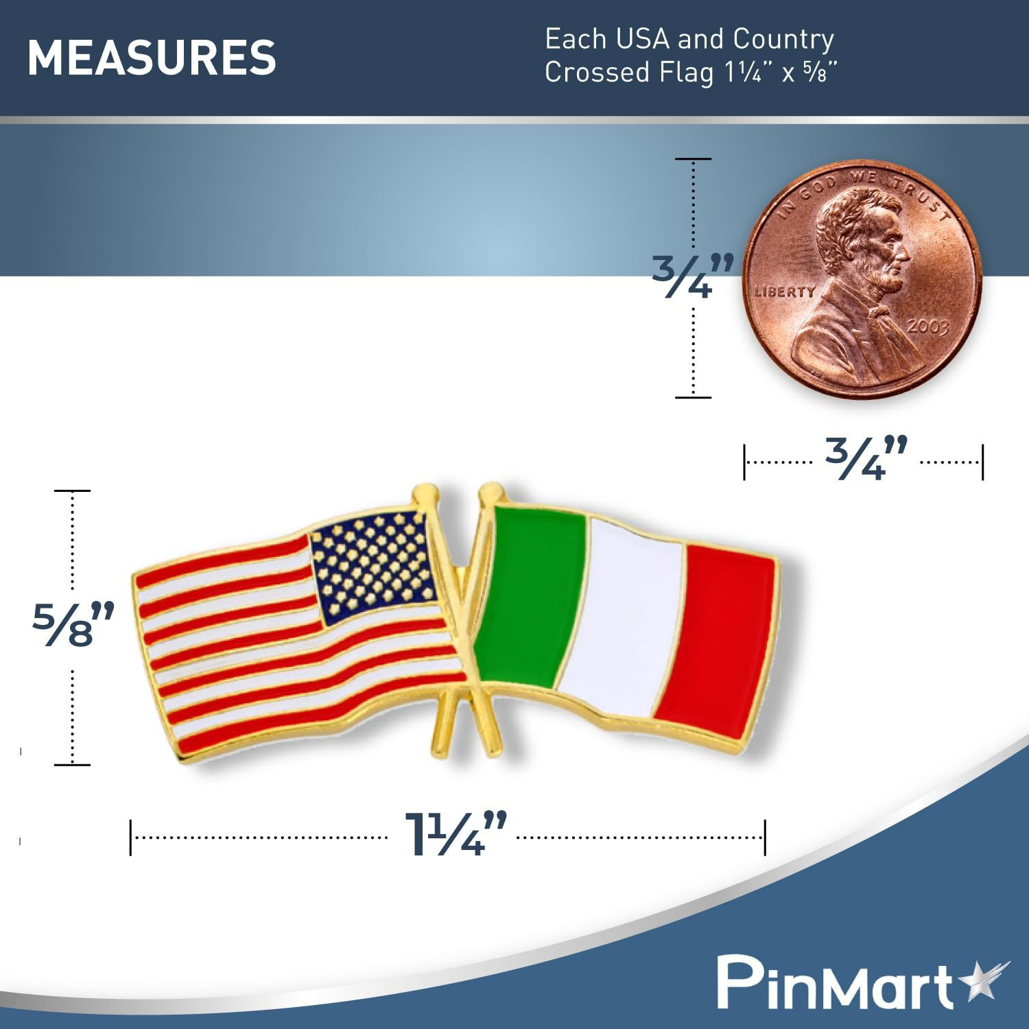 PinMart Crossed American Flag Lapel 1 Piece, United Kingdom Gold-Color Plated