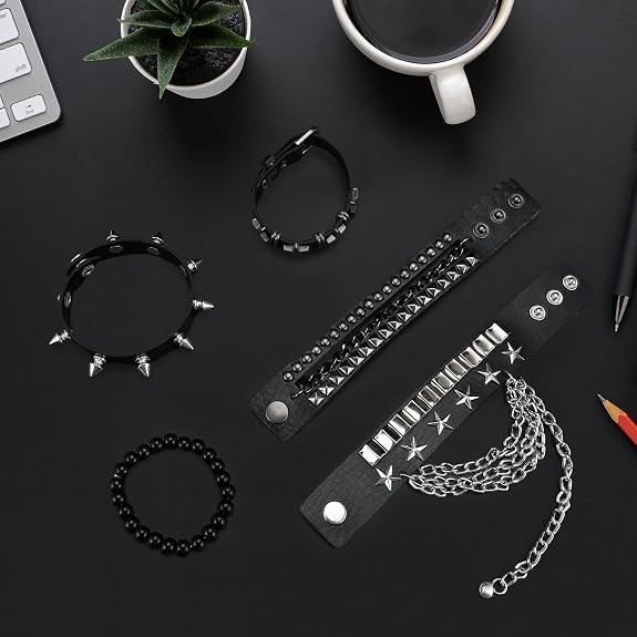 ZLFSRQ Emo Bracelets Punk Rock Studded Bracelet for Women Men Goth Leather Spike