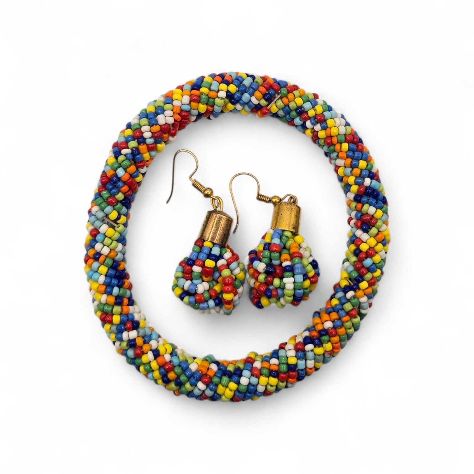 African Bracelet with Earring Set – Multicolor Handmade in Kenya by Maasai Tribe