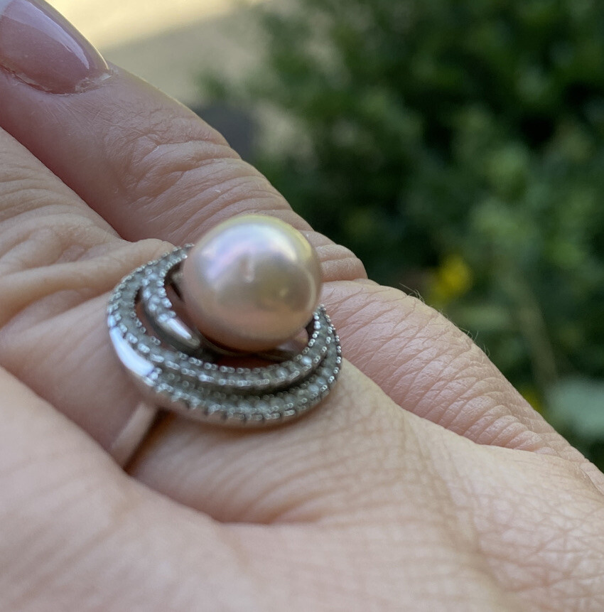 Zenalya Golden Peach 10.3 mm Pearl Daydreamer sz 9 Stamped Sterling .925