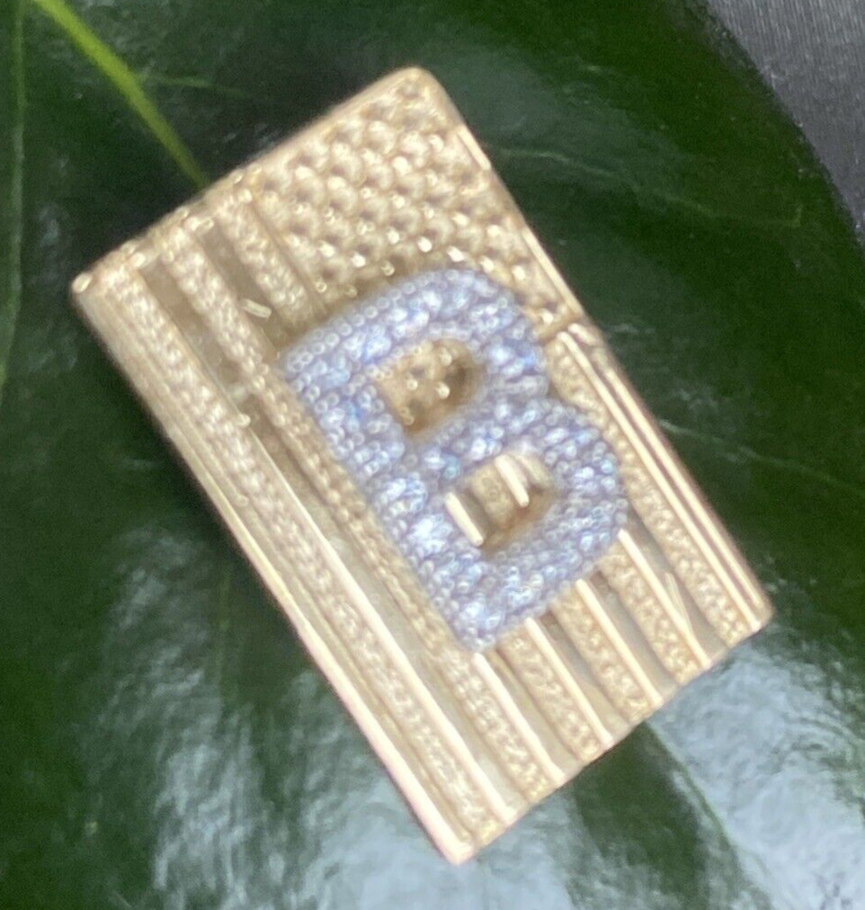 Vintage Diamond Pendant Remember 09/11/2001 B Initial 14K Yellow Gold USA Flag