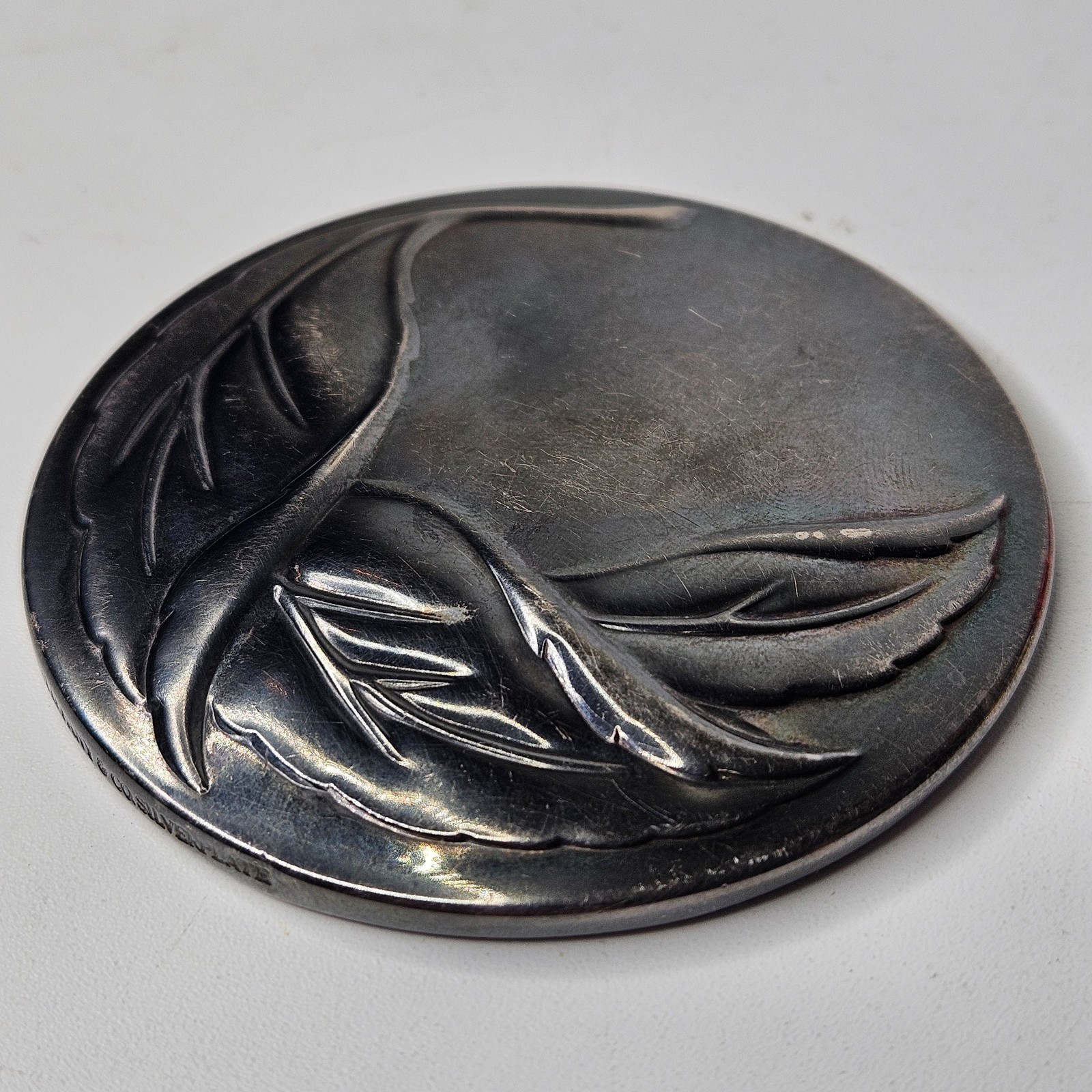 Tiffany & Co. Leaf Compact Mirror Silver Plate w/ Pouch Vintage Makeup Mirror