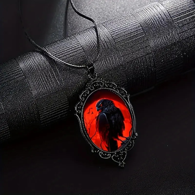 Raven Crow Bird Gothic Pendant Jewelry Vintage Vintage Black Necklace B