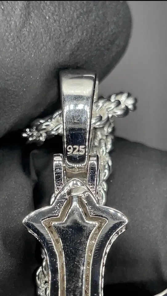 3Ct Round Cut Real Moissanite Cross Pendant 14K White Gold plated