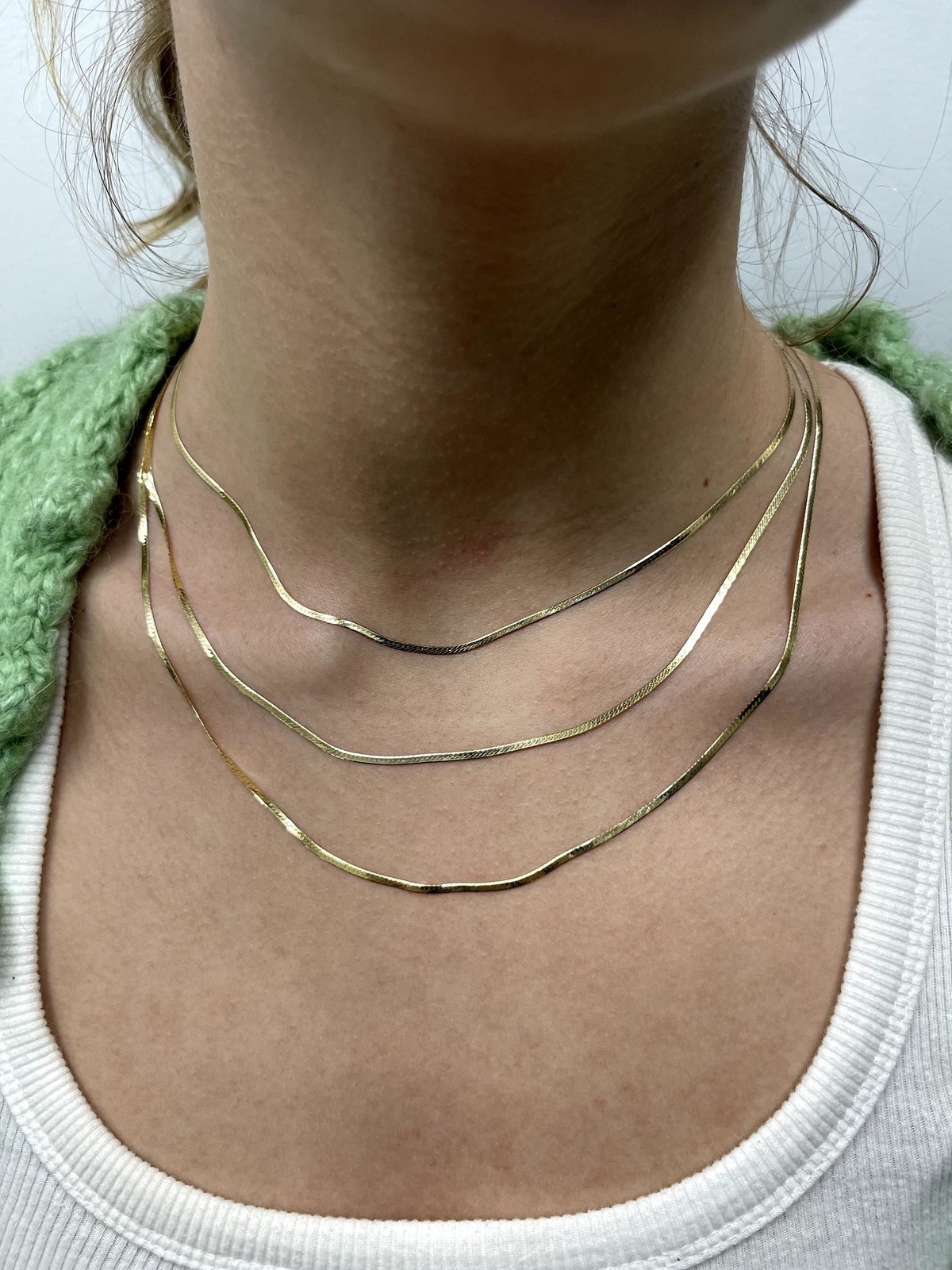 14K Yellow Gold Beveled Herringbone Chain 1.5mm, 16″ 18″ 20″ Necklace