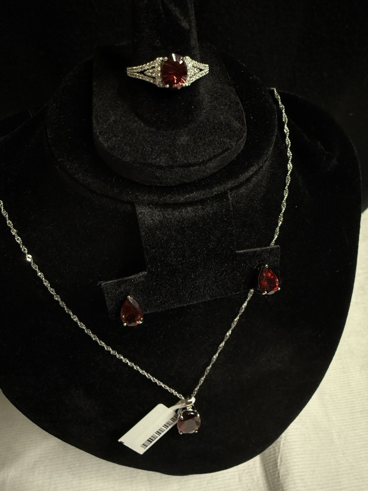 Malawi Hessonite Garnet 925 Sterling Set Necklace 18” Ring 7 & Earrings