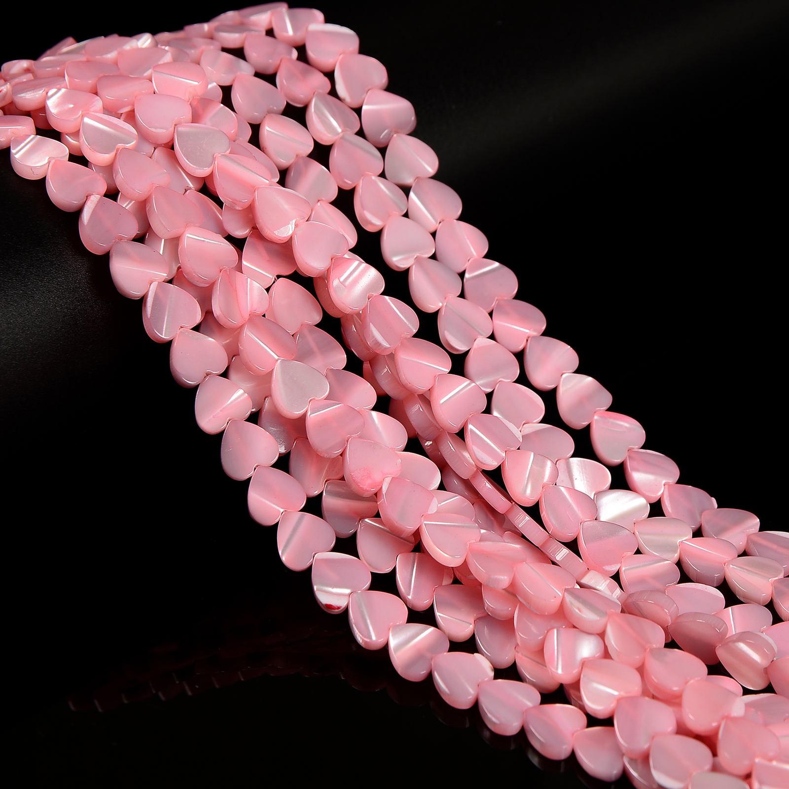 Pink Mother of Pearl MOP Shell Heart Shape Beads Size 6mm 8mm 10mm 15.5″ Strand