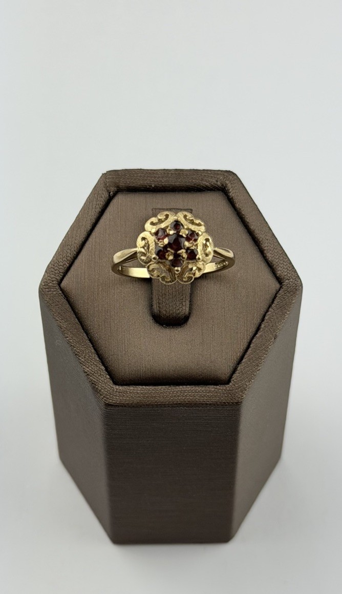 Garnet 9ct Gold Ring Vintage And Hallmarked Size P1/2 Natural Garnets