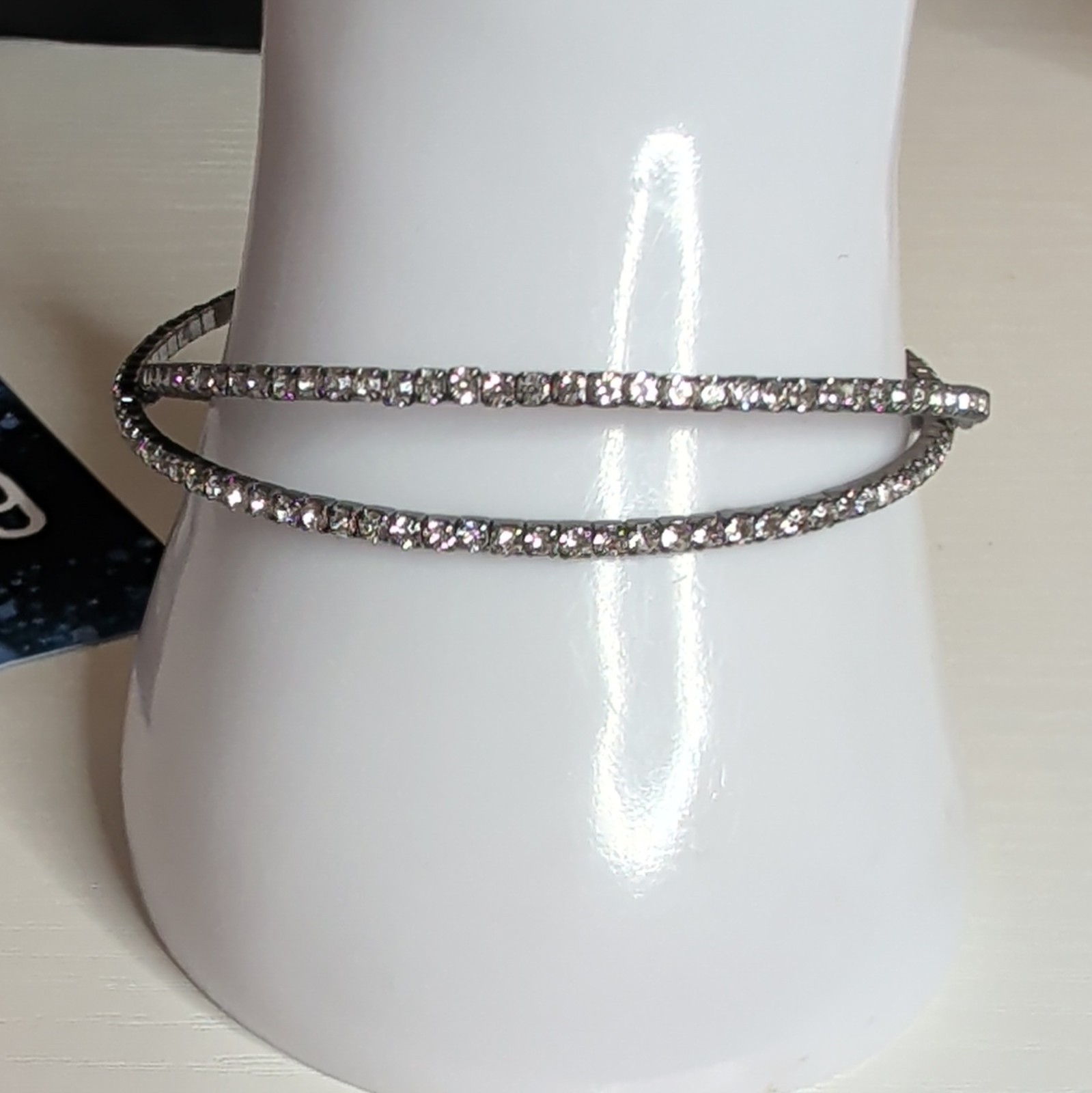 Silver-Tone Clear Round Crystal Double Row Tennis Open Cuff Wrap Bracelet