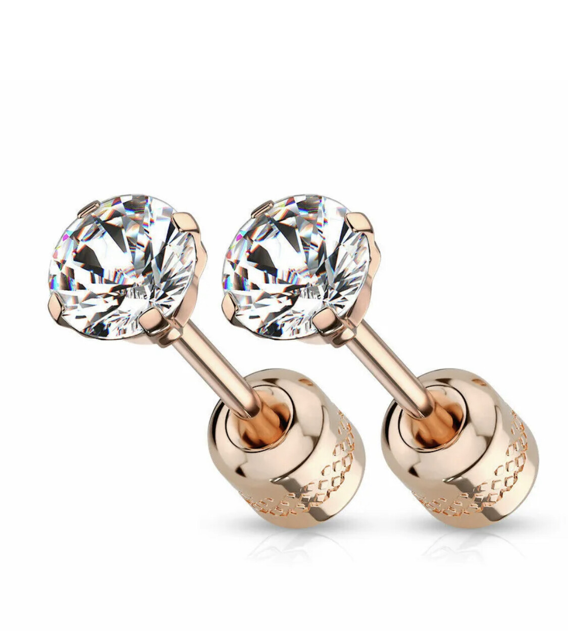 2PCS Silver Stainless Steel Round CZ Earrings Screw Back Ear Stud for Men Women