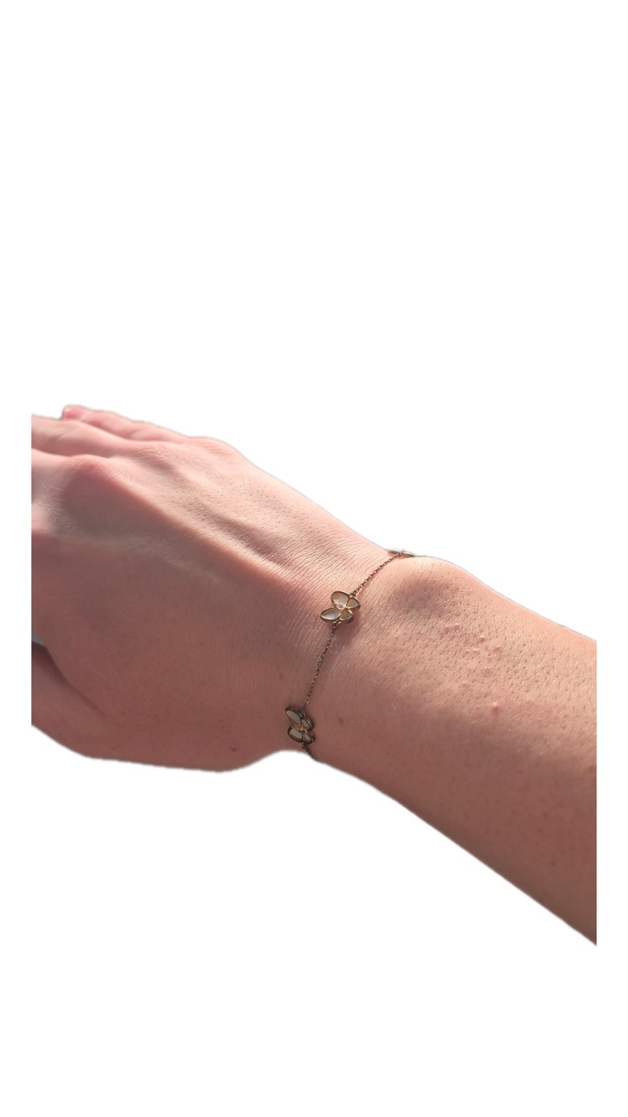 1.8g VTG Sterling Silver MOTHER OF PEARL Butterfly GOLD BRACELET 6″-7.25″