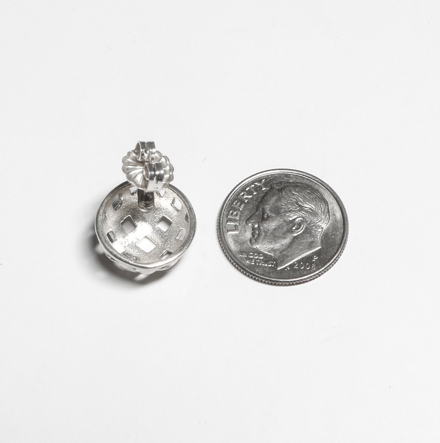 Estate Sterling Silver 13.4mm Basket Weave Button Style Pierced Earrings 4.15g