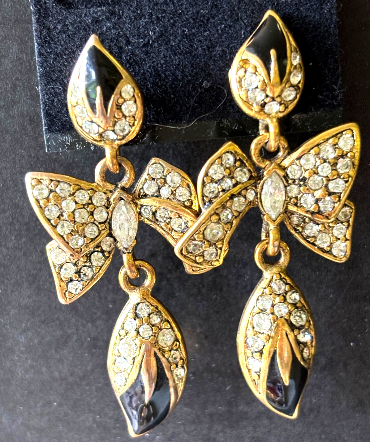 Vintage BIJOUX NEW YORK DESIGNS Crystal Earrings Enamel Dangle Pierced Signed