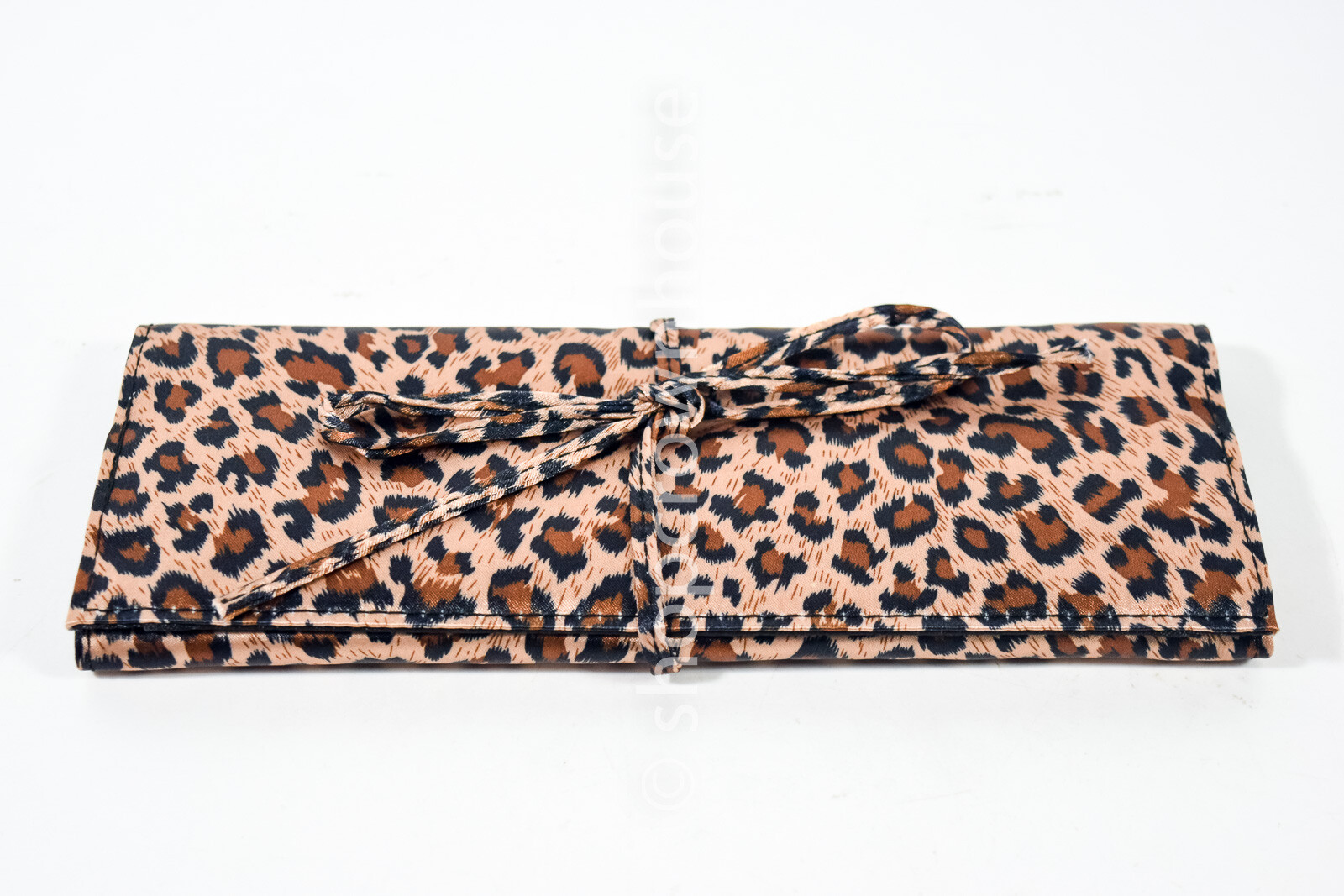 QSP Leopard Animal Print Satin Jewelry Travel Roll Up Case