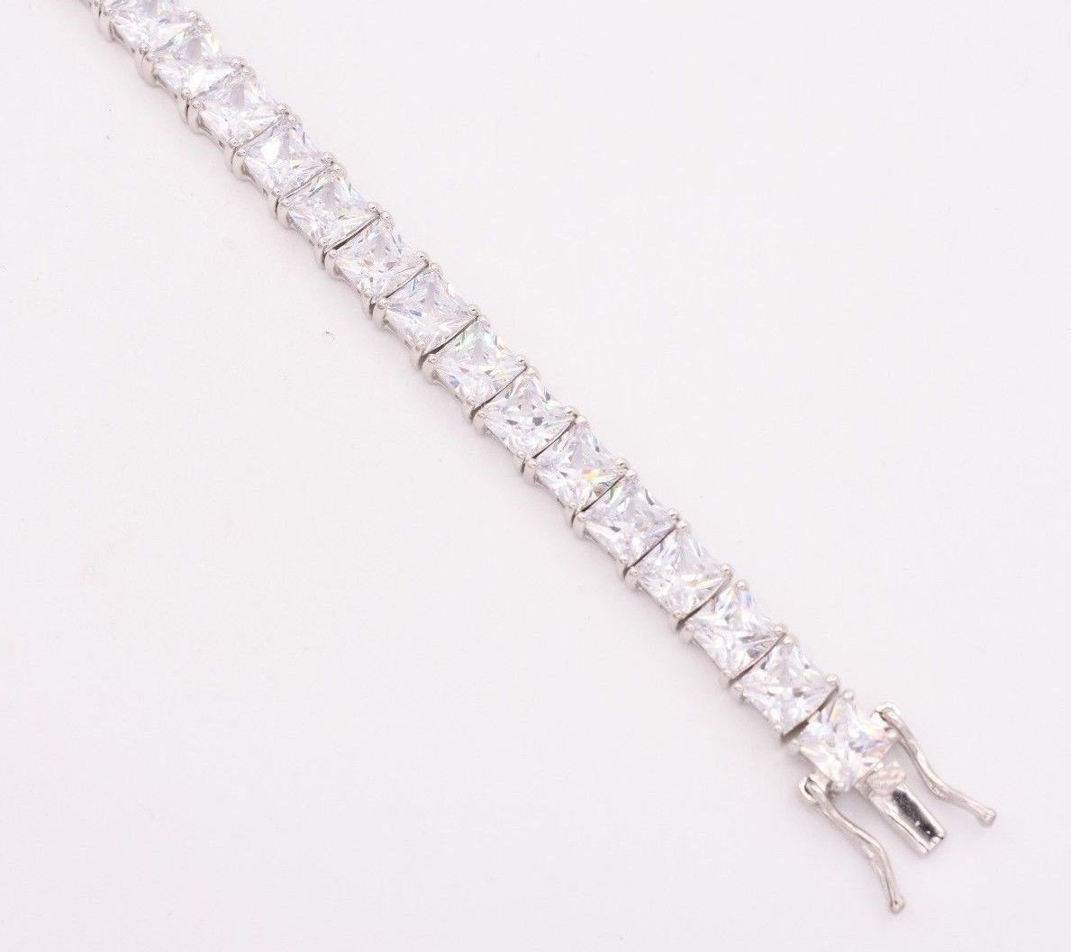 Princess Cut Clear CZ Tennis Bracelet Real 925 Sterling Silver 35TCW