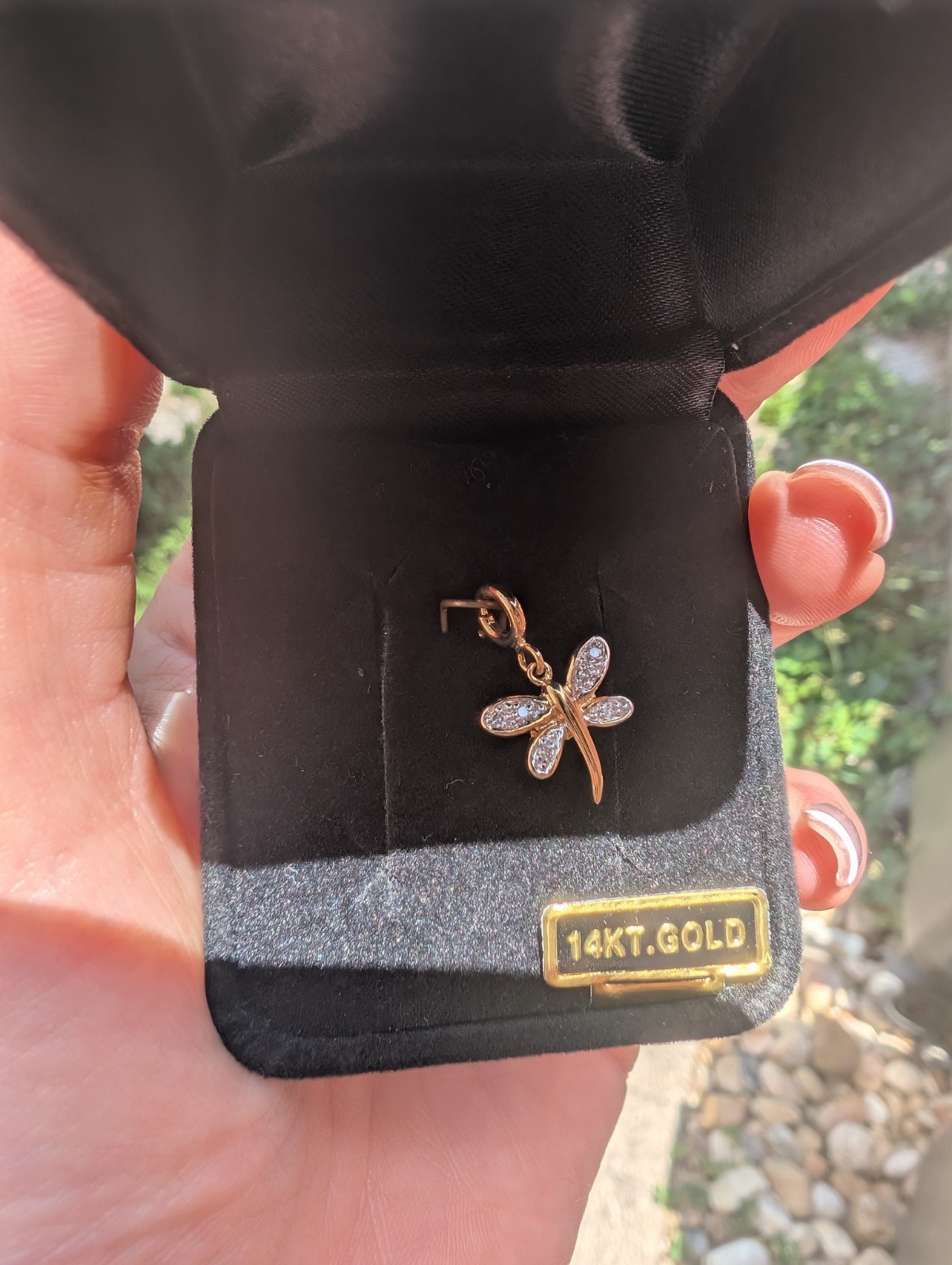 14k Yellow Gold Diamond Dragonfly Charm Pendant Round White/Colorless Stone