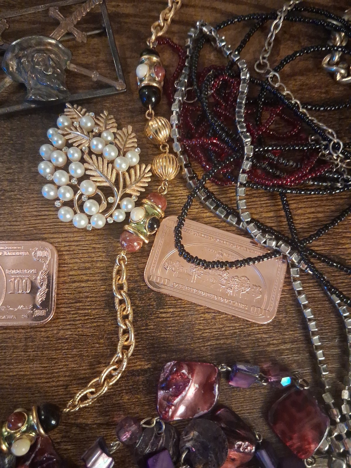 Assortment Costume Jewelry & Other Vintage Items Including 2 Ounces 999 Copper