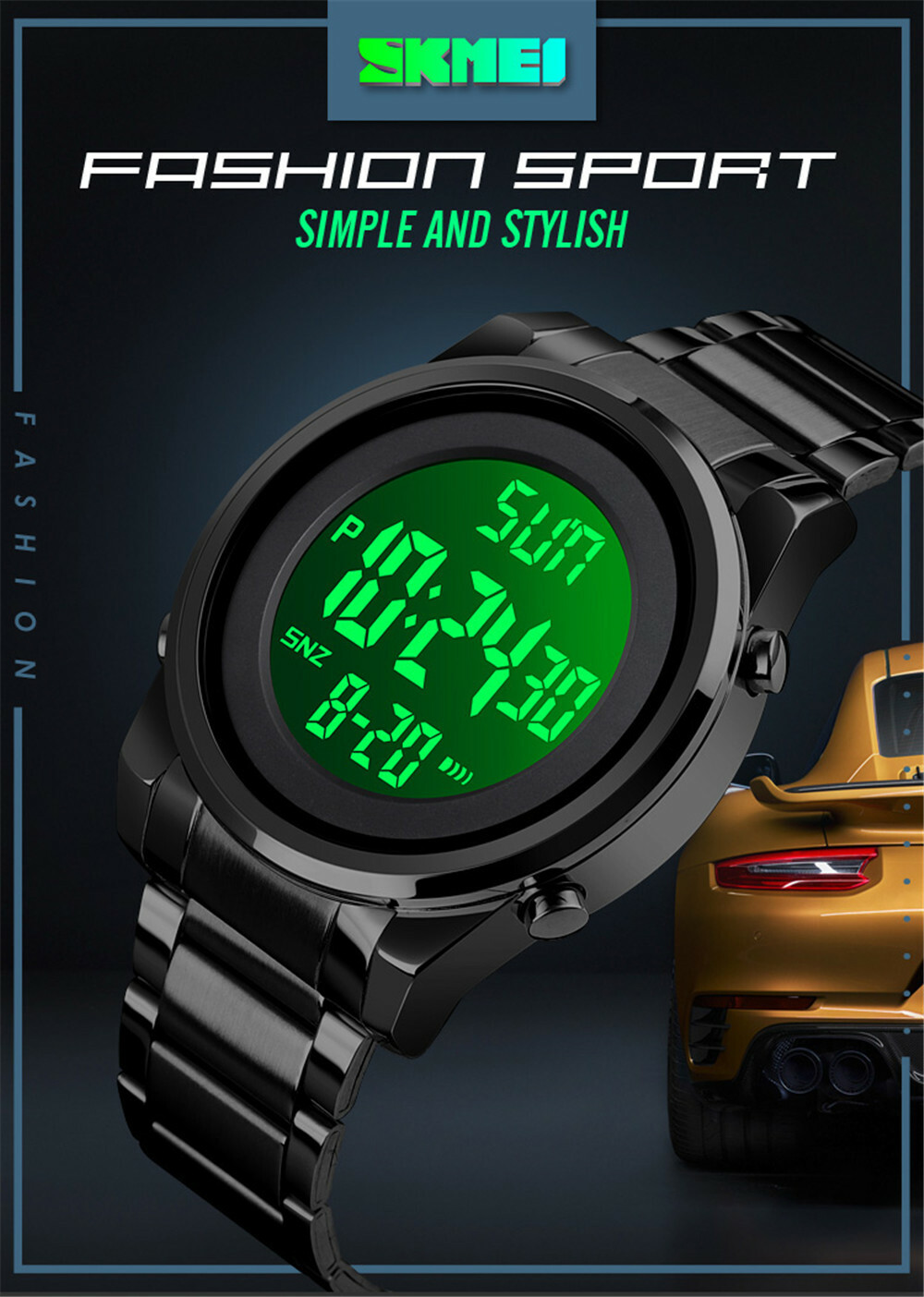 SKMEI Digital Men Watches Steel LED Wristwatch Male Electronic Alarm Watch Gifts