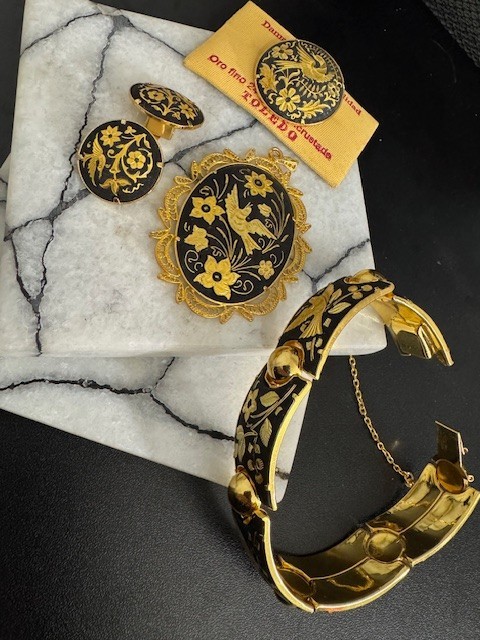 Toledo Damascene Spanish Black and Gold Jewelry Set