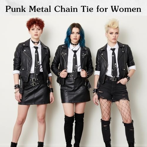 Ouligay Black Tie for Women Men Punk Neck Tie with Metal Chain Pre-Tied