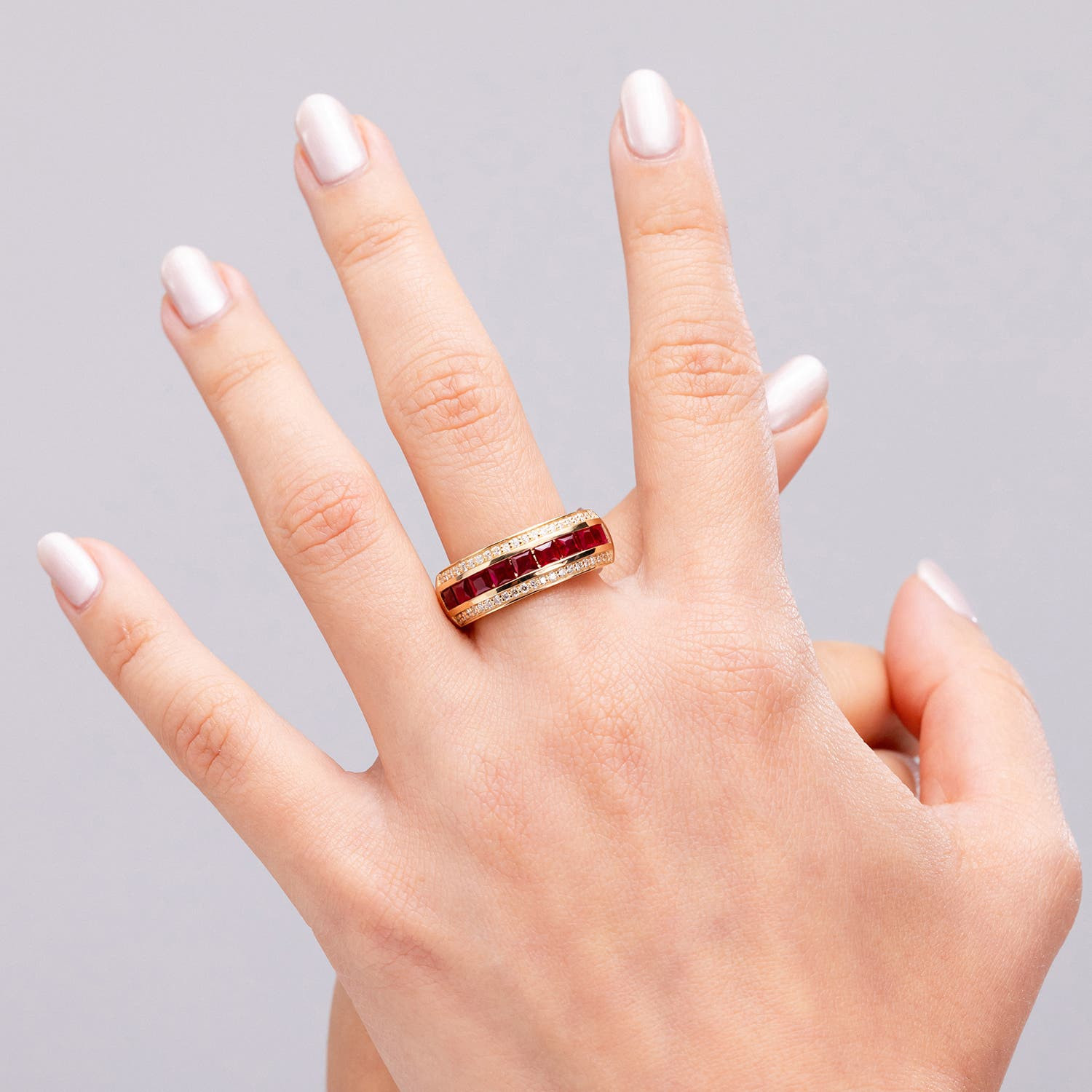 ANGARA Square Ruby and Diamond Half Eternity Band in 14K Gold (1.55 ctw, A)