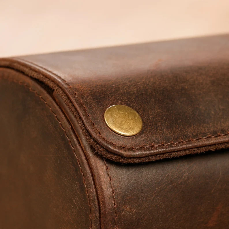 Personalized Leather Watch Case for 3 Watches, Handmade Travel Watch roll,