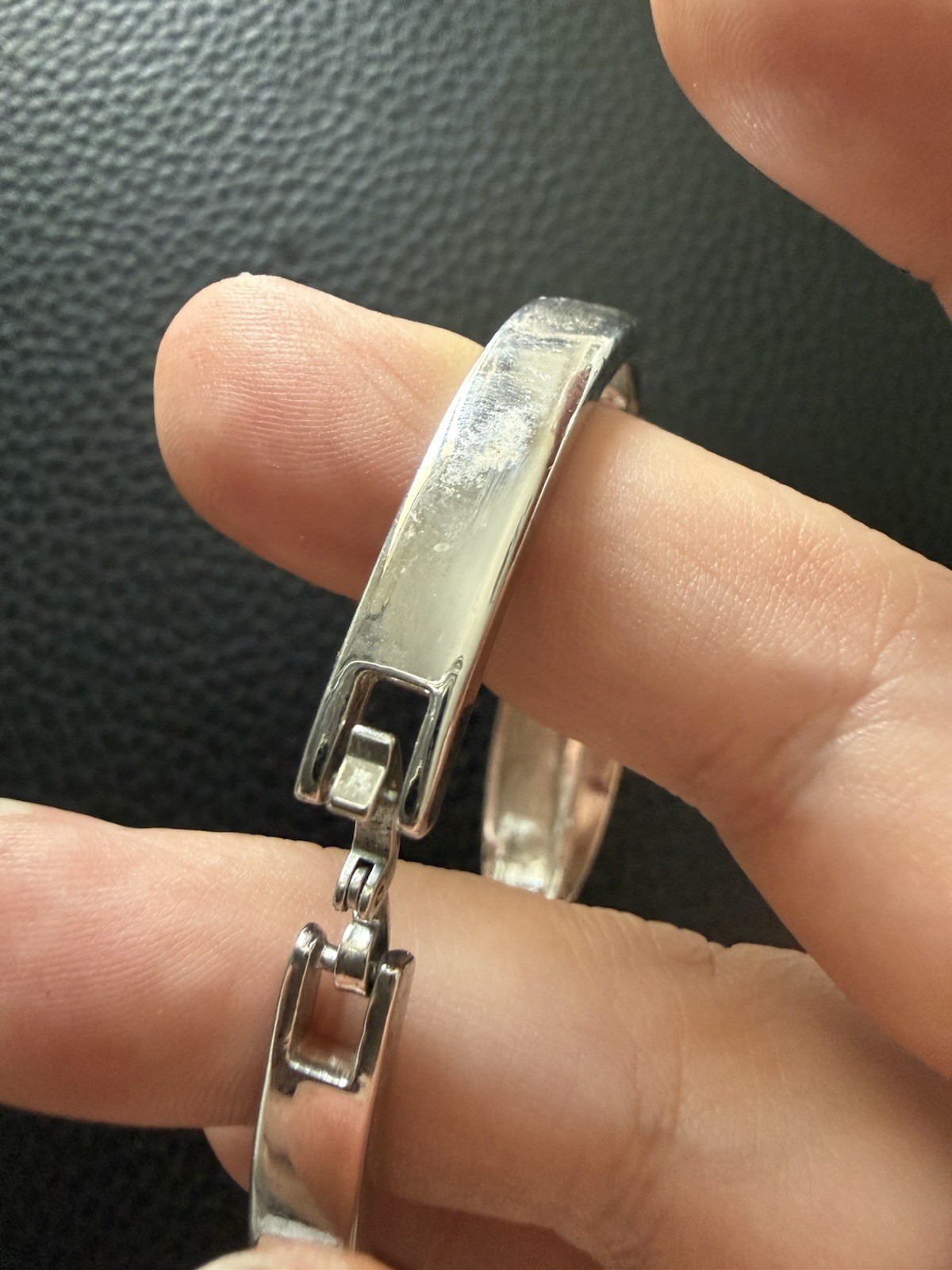 Silver Tone Crystal Hinged Bangle Bracelet Oval Cuff Sparkly Elegant