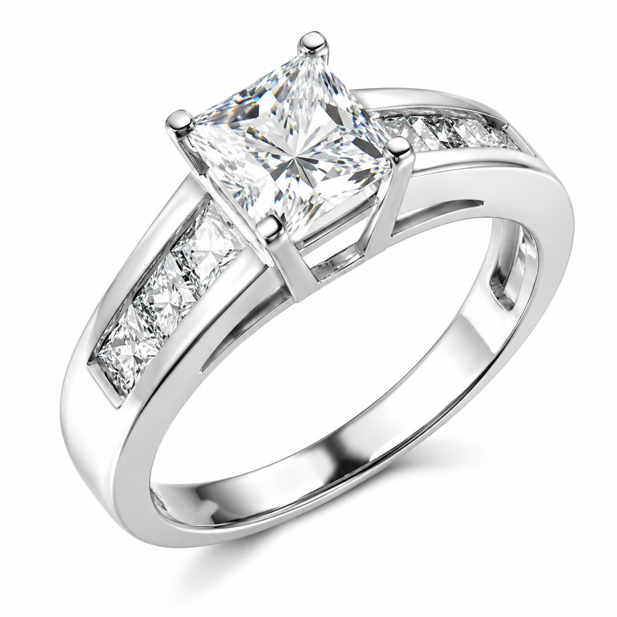 2.5 Ct Princess Silver Simulated Diamond Engagement Wedding Ring Channel