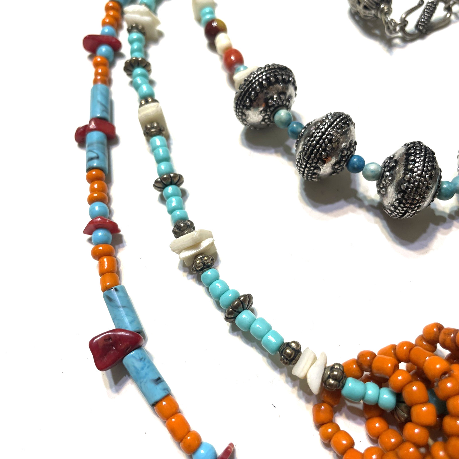 Southwestern Necklace Beaded Multiple Strand Glass Stone Metal