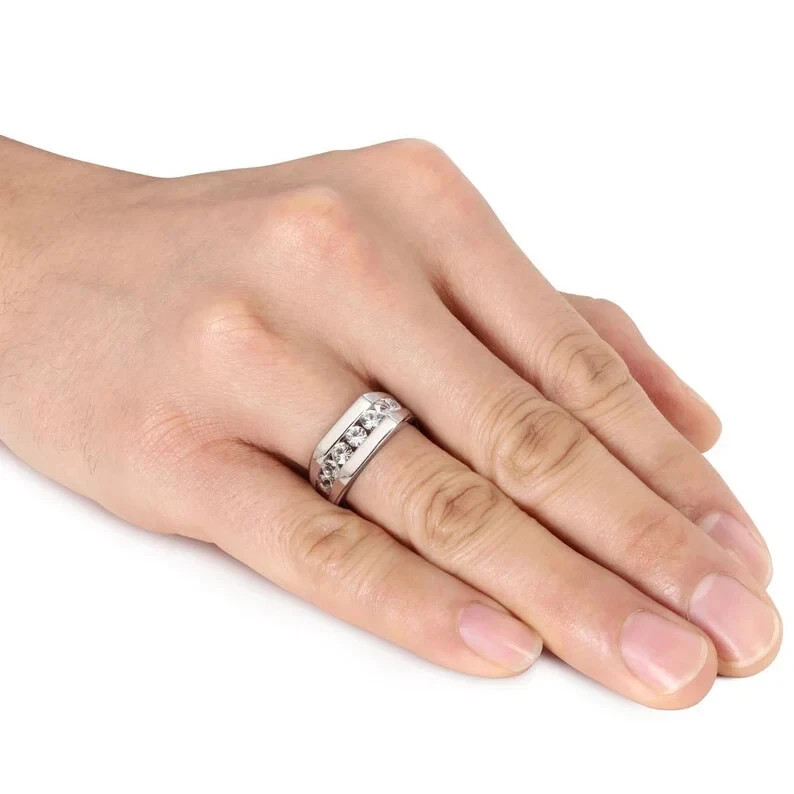 Men’s 2 Ct Round Cut Lab Created Channel Set Wedding Ring 14k White Gold Plated