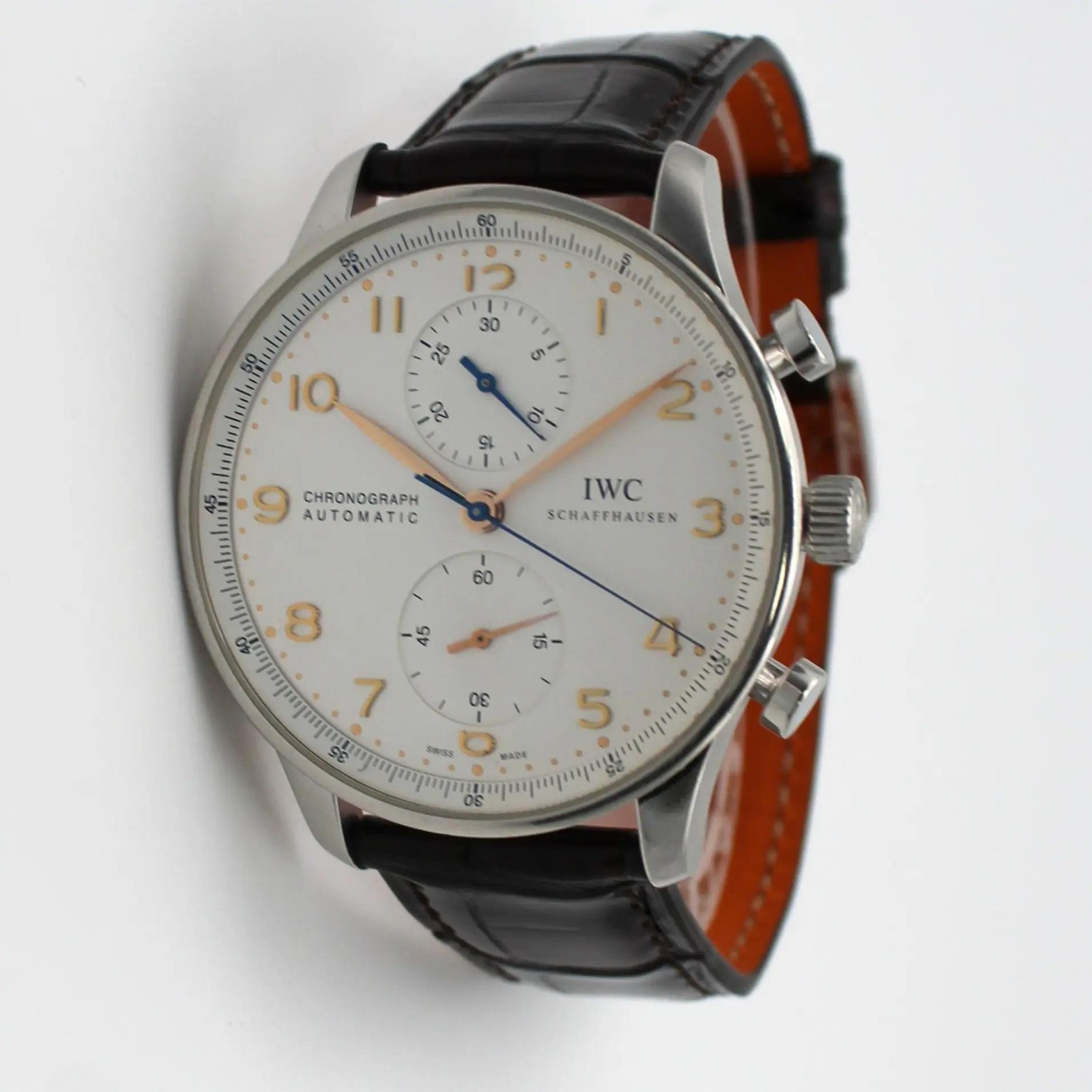 IWC Portugieser Leather Steel Silver Arabic Dial Automatic Watch IW371604