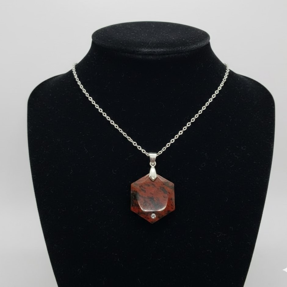 Mahogany Obsidian Hexagon Pendant | Handmade Certified Gemstone Necklace