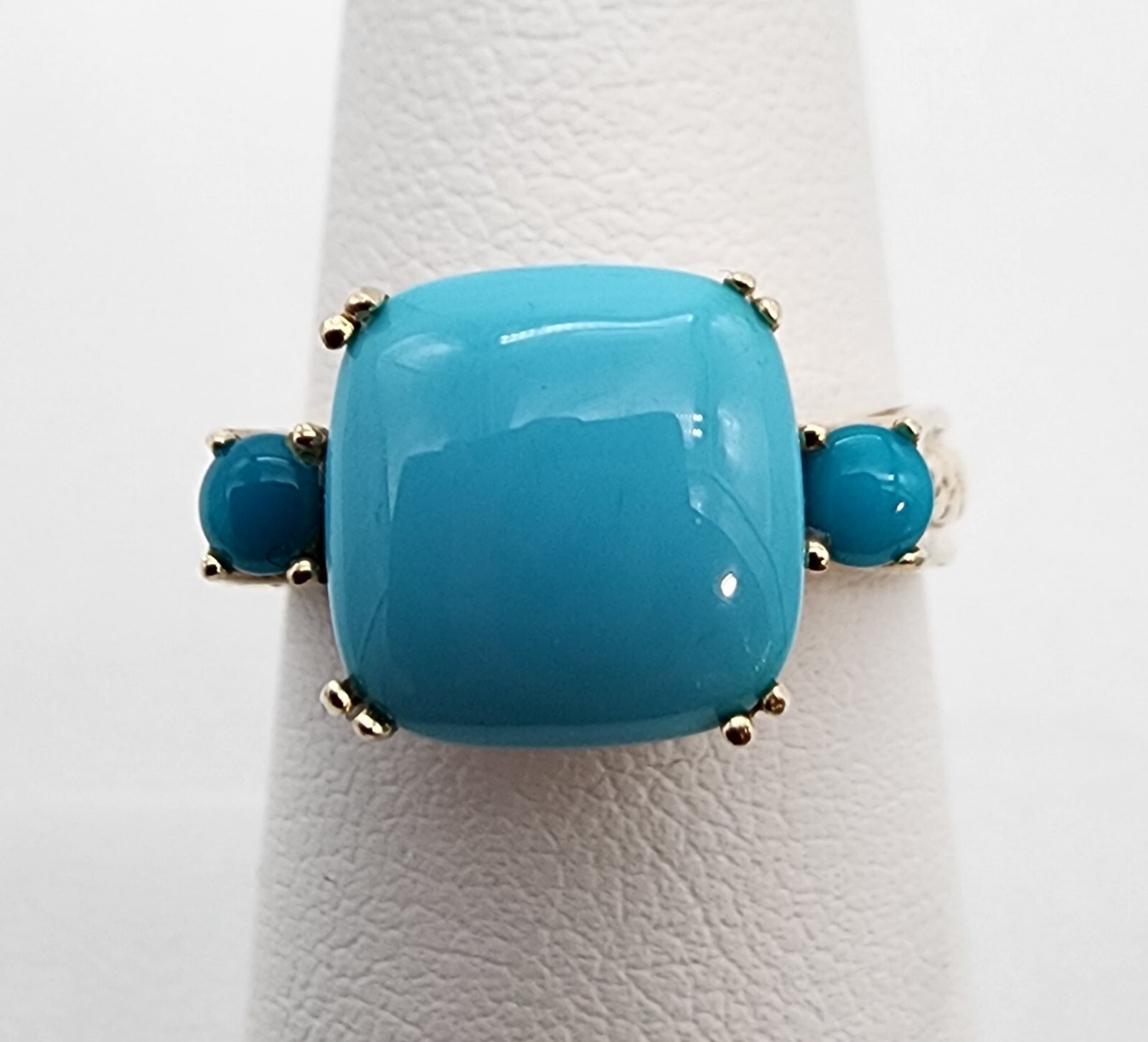 14k .585 Yellow Gold Effy Cushion Turquoise .06 ctw Diamond Sz 7 Ring Au 23231