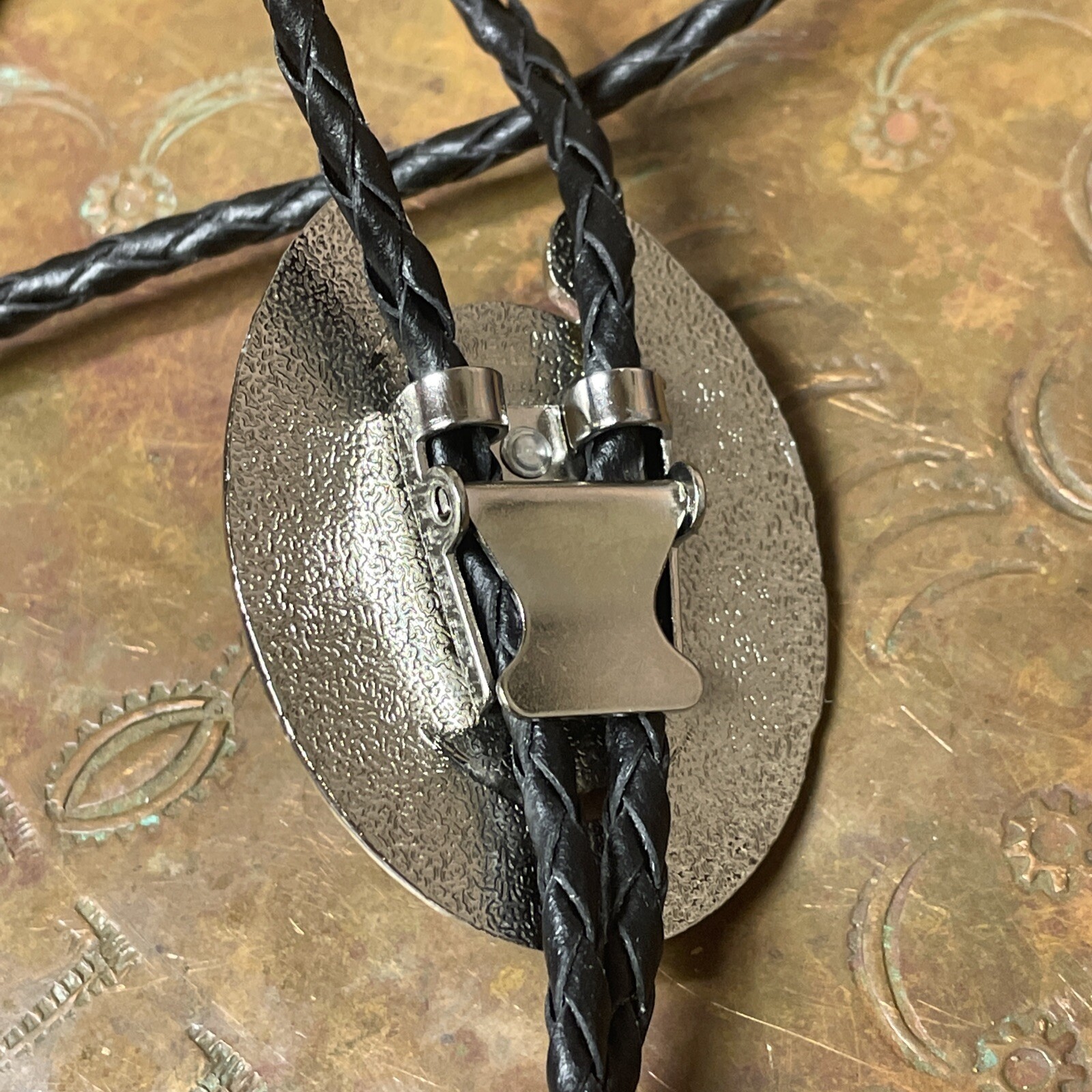 Southwest Tulsa Bolo Tie King African Turquoise Silver Gold Horseshoe Spring