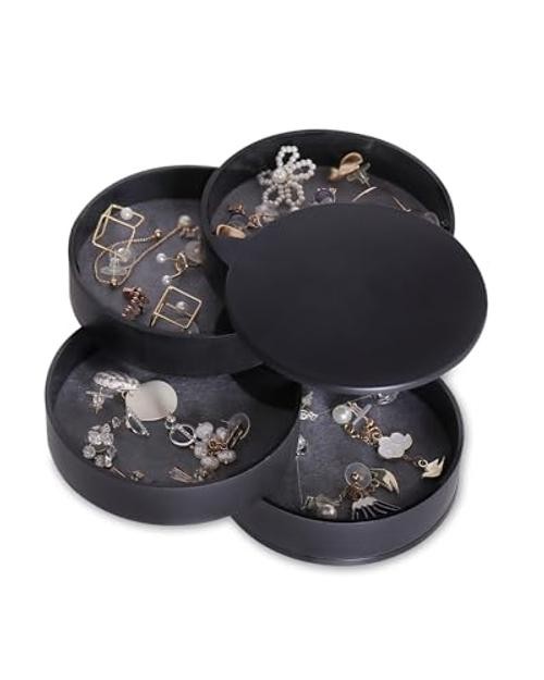 Jewelry Organizer, Small Jewelry Storage Box Earring Holder for Women, 5 Black