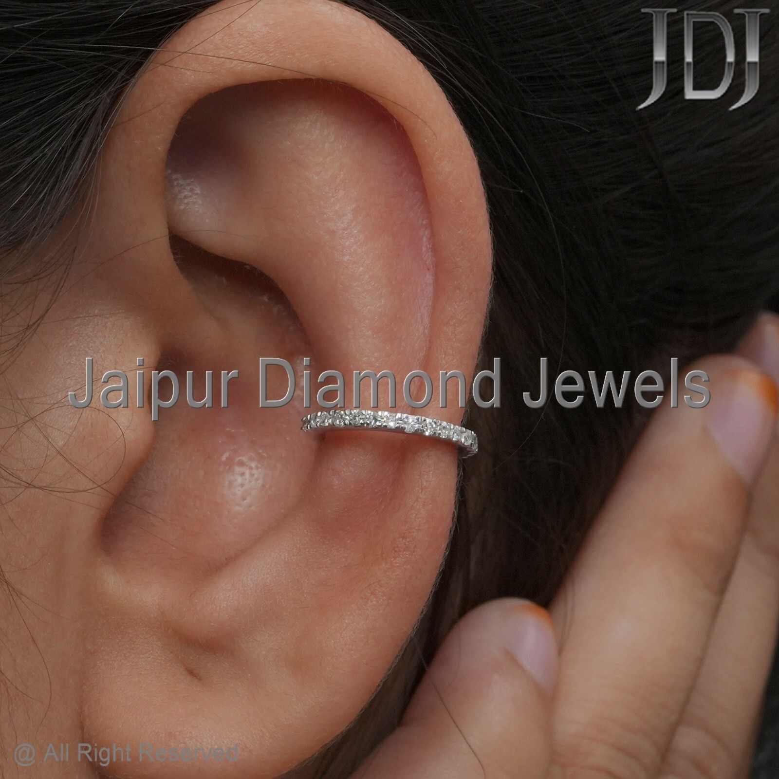 Solid 14k White Gold Ear Cuff Natural Diamond No Piercing Single 1 PC Ear Cuff