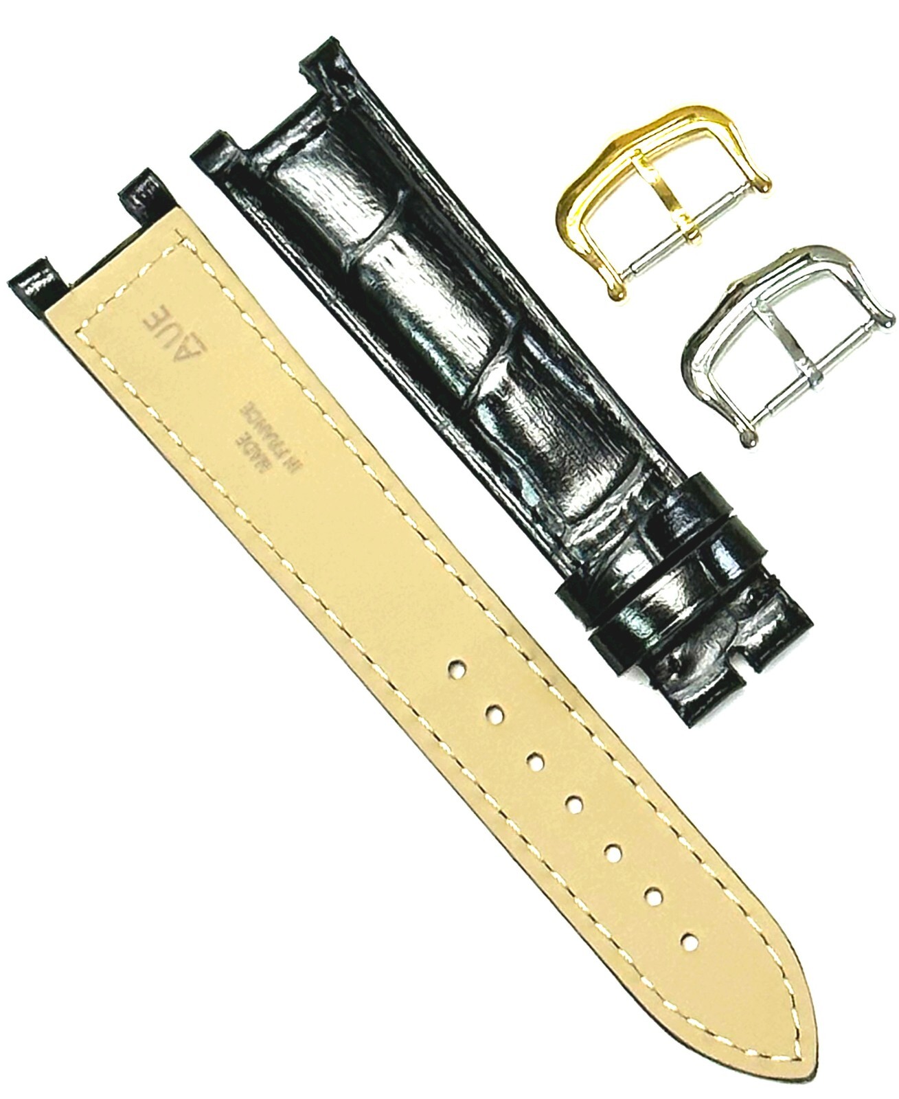 Watch Band For Cartier PASHA Alligator Grain Size 18x16mm Black Color