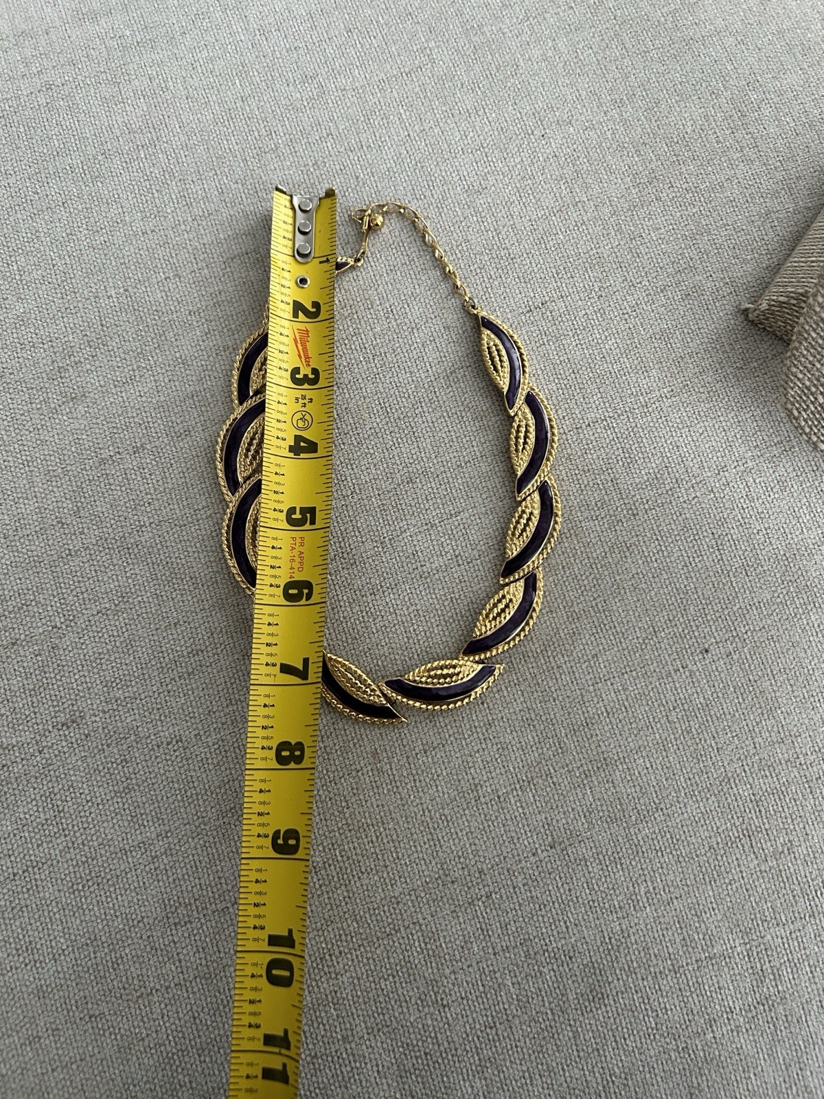 Vintage Trifari Purple Enamel Gold Tone Necklace Elegant Looped Collar
